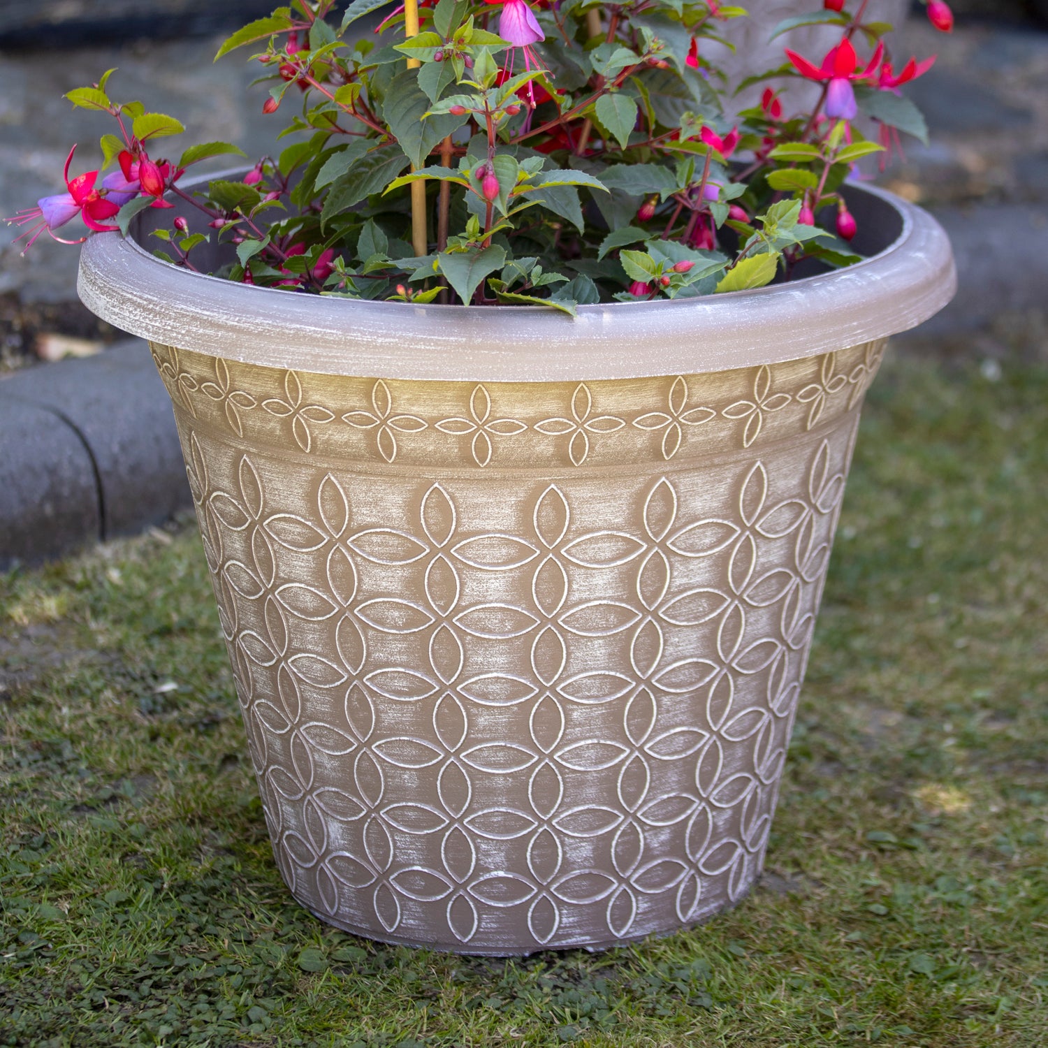 Taupe Brown Modern Flora Round Planter 18"