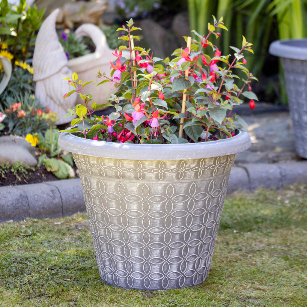 Foggy Grey Modern Flora Round Planter 18"