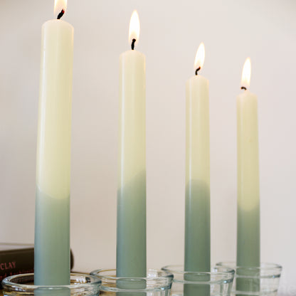 Set Of 4 Two Tone Green Hand Dipped Taper Candles