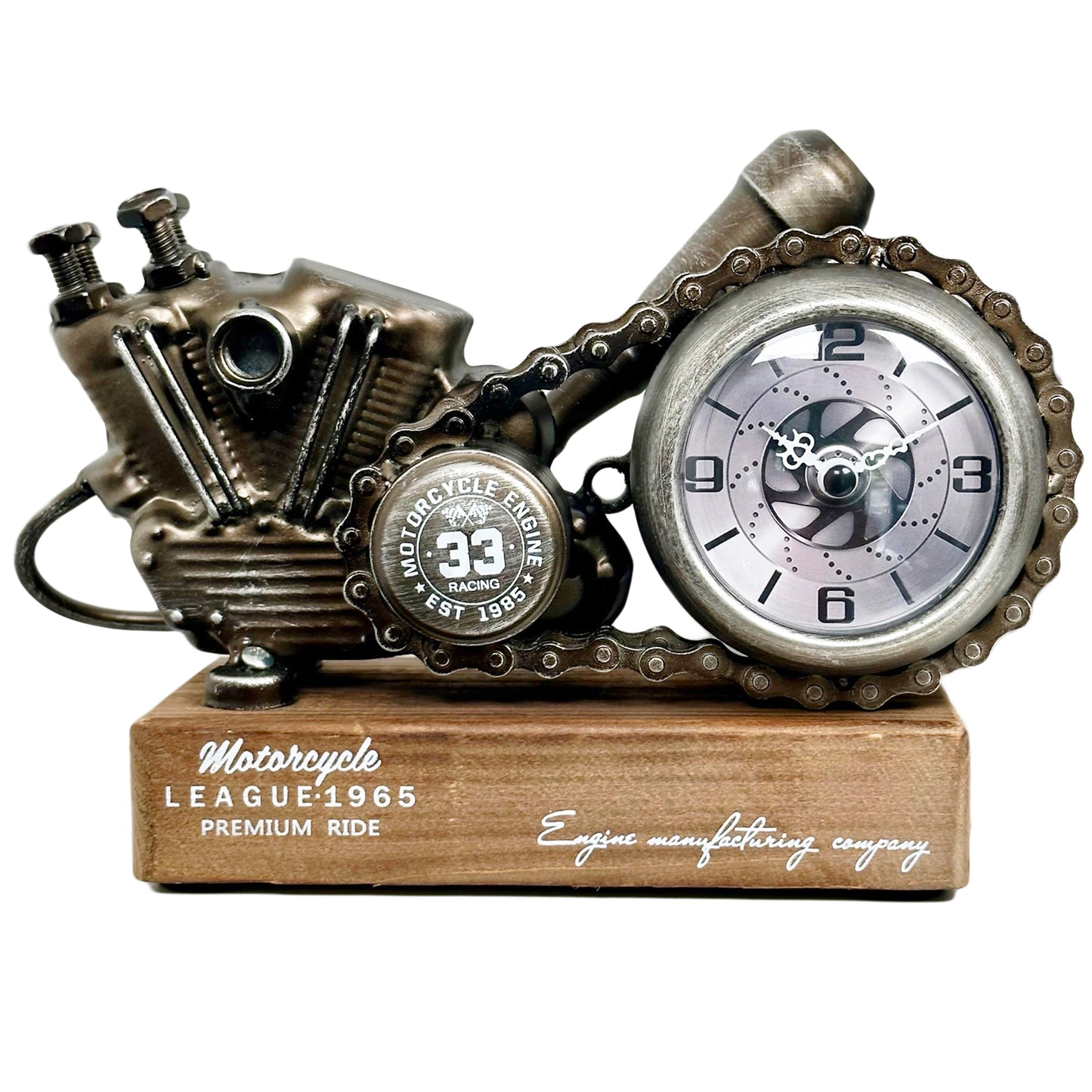 Silver Motorcycle Engine Clock