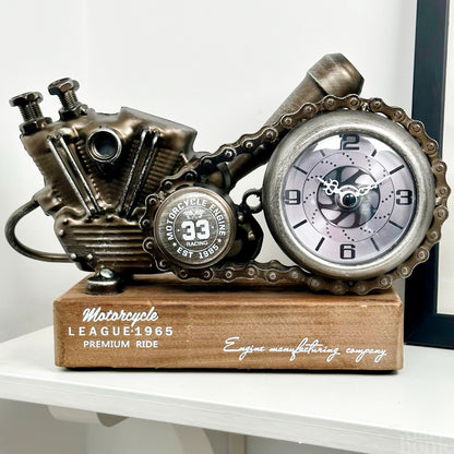 Silver Motorcycle Engine Clock