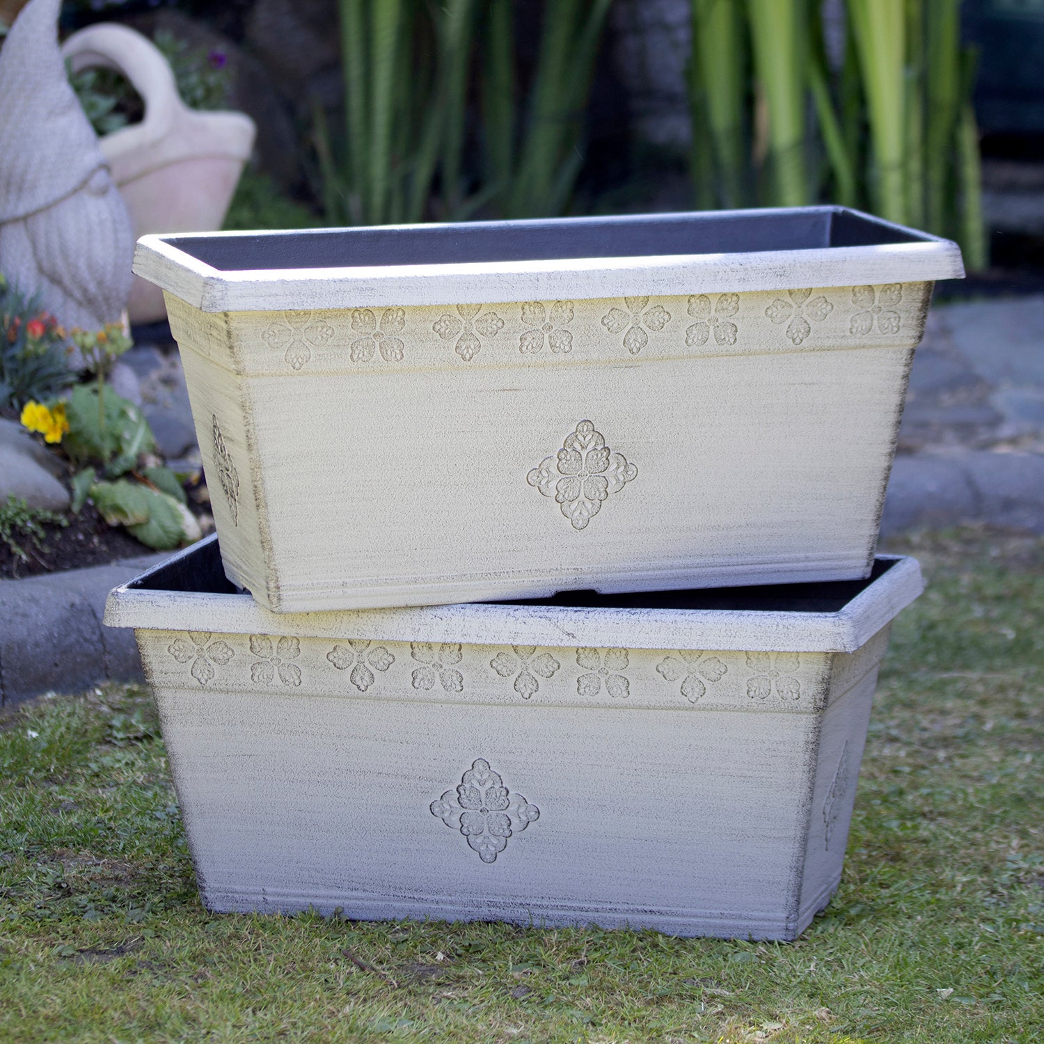 Set Of 2 Vintage Floral Quatrefoil Window Boxes