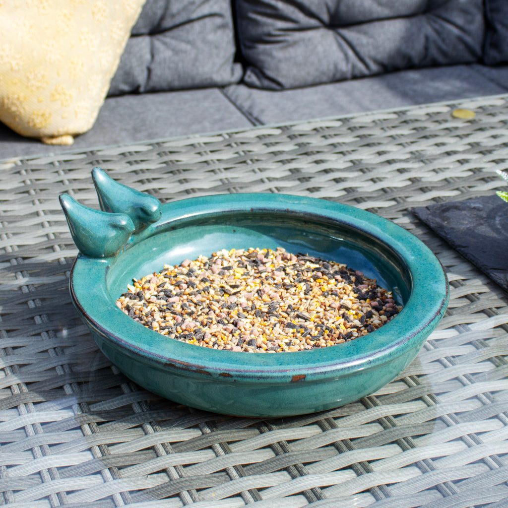 Blue Glaze Ceramic Bird Bath