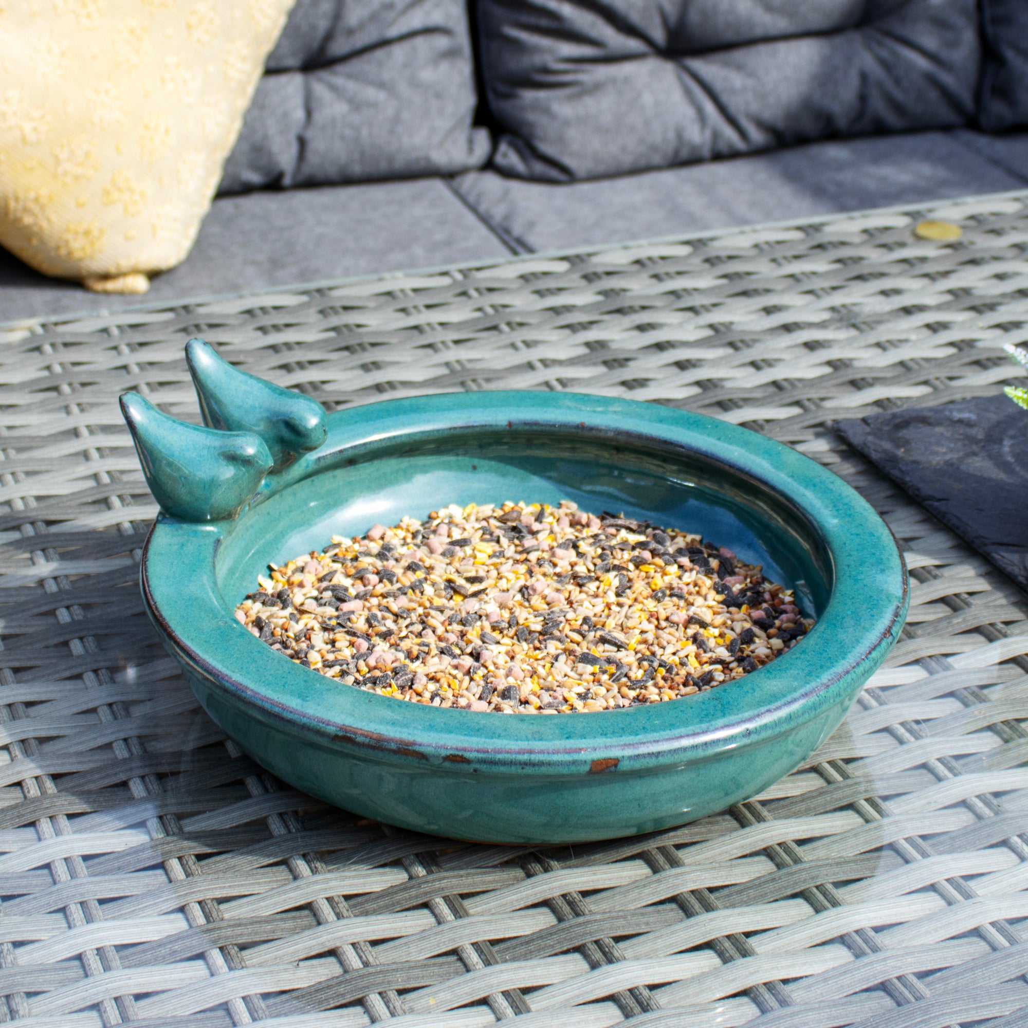 Blue Glaze Ceramic Bird Bath
