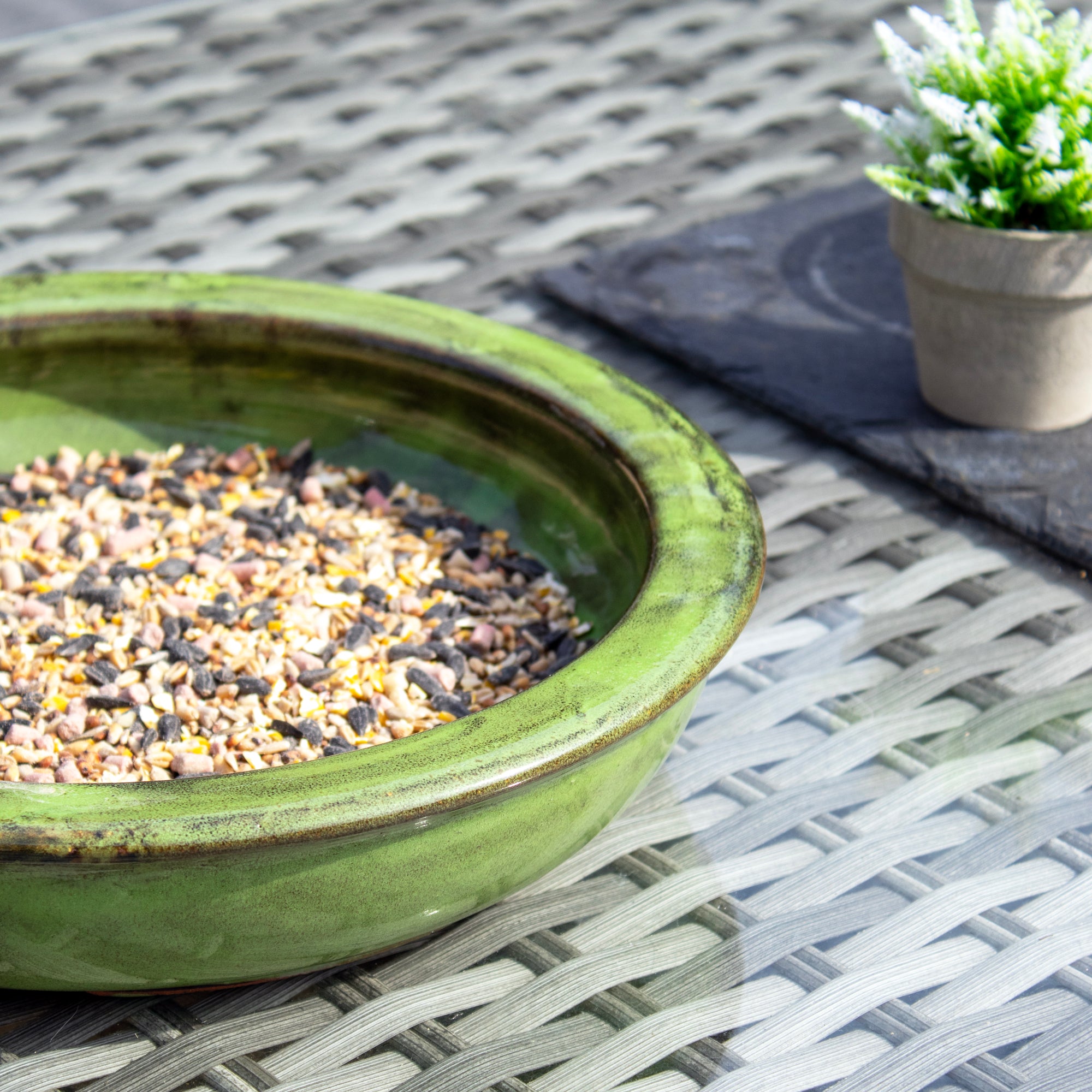 Green Glaze Ceramic Bird Bath