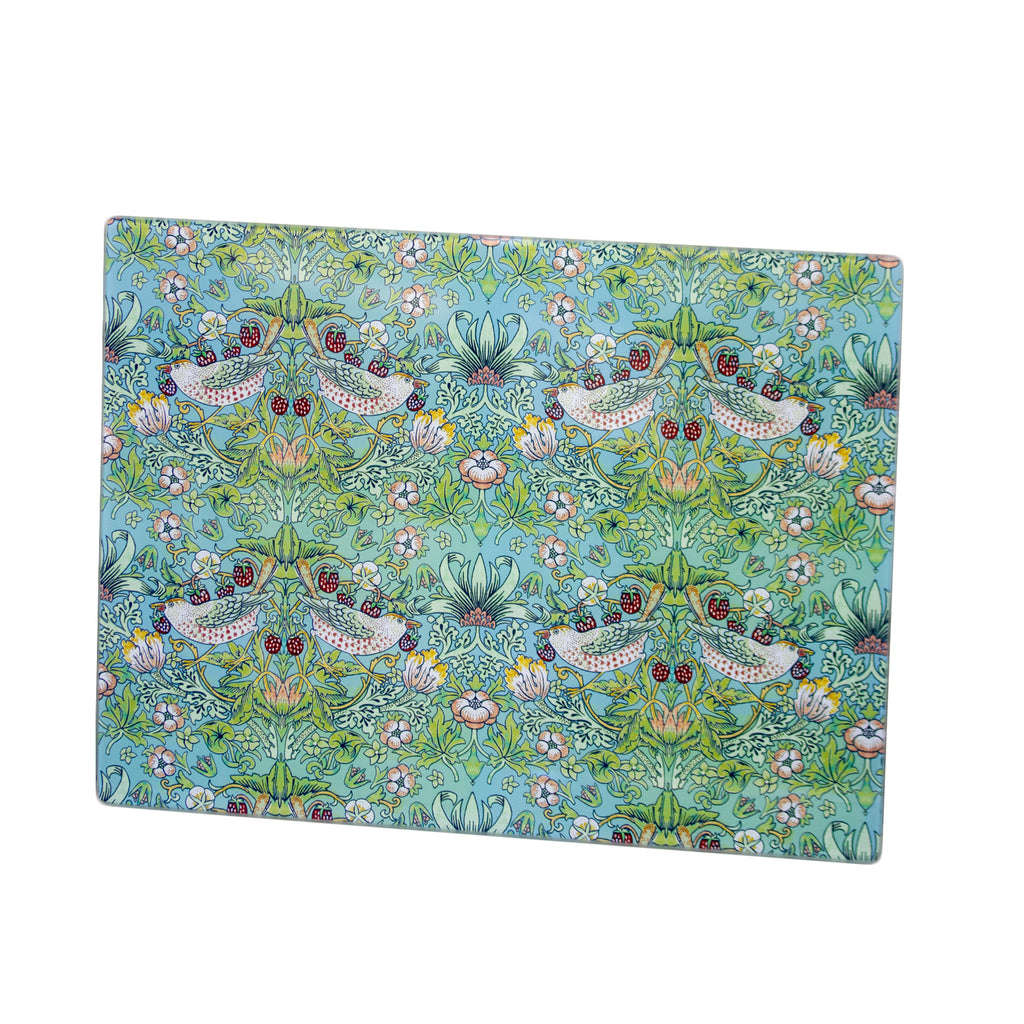 William Morris Teal Strawberry Thief Glass Worktop Saver