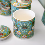 Set Of 3 William Morris Teal Strawberry Thief Storage Jars
