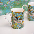 Set Of 4 William Morris Teal Strawberry Thief Mugs