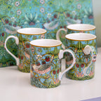 Set Of 4 William Morris Teal Strawberry Thief Mugs