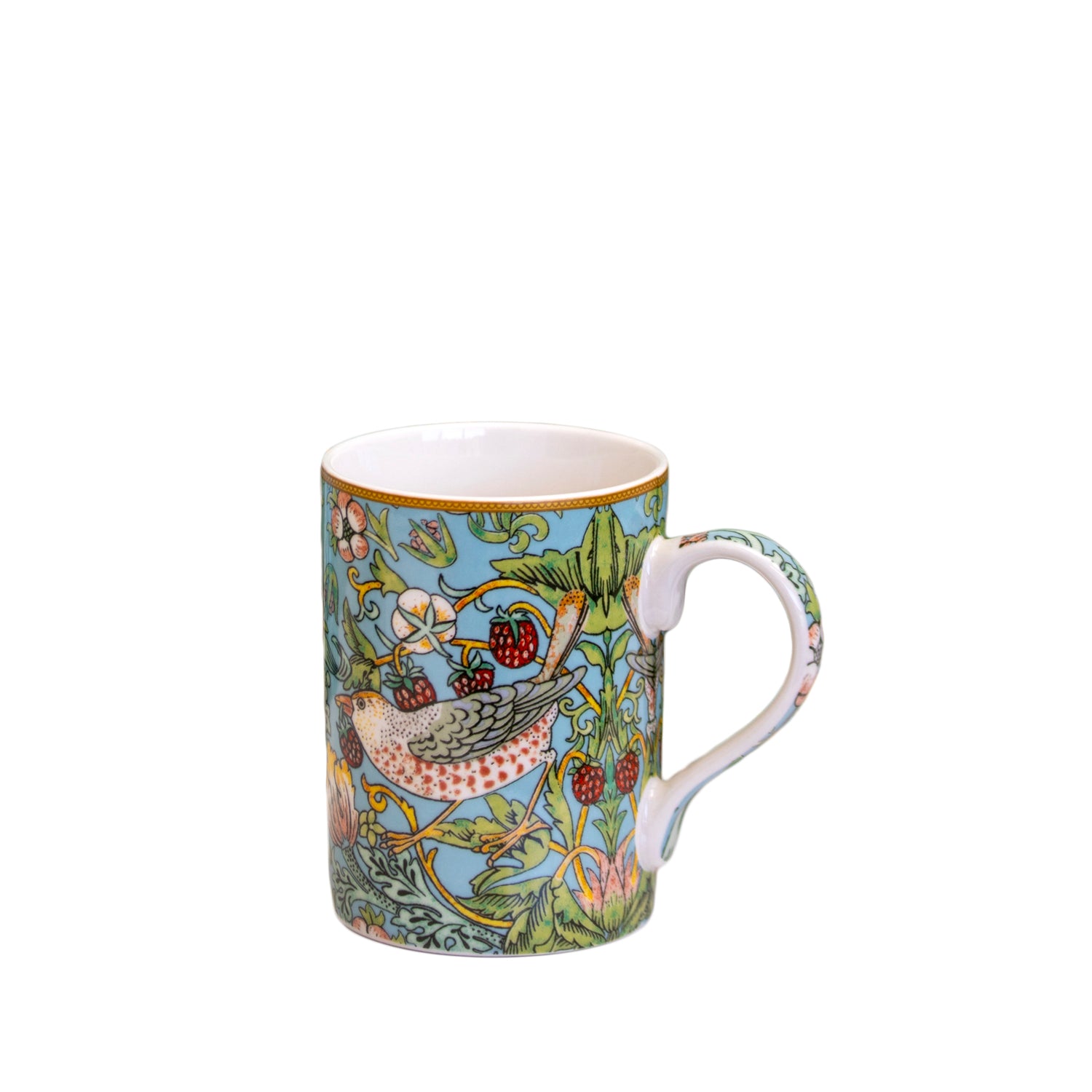 Set Of 4 William Morris Teal Strawberry Thief Mugs