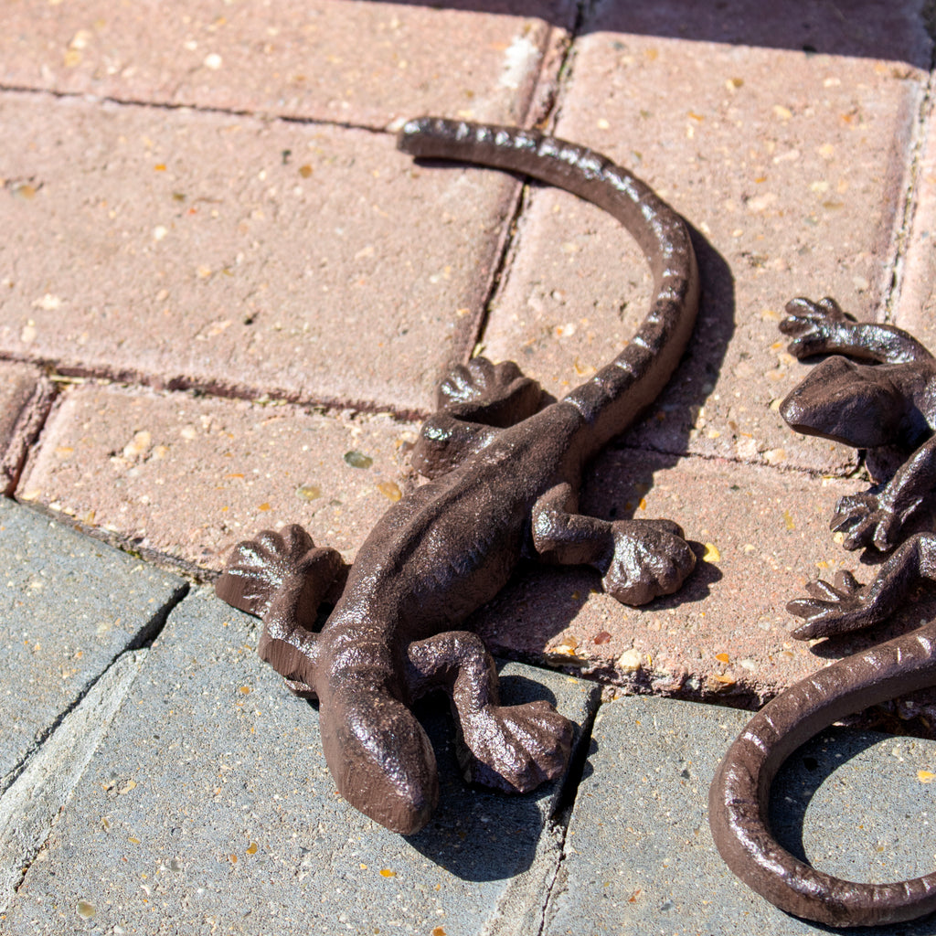 Set Of 2 Cast Iron Lizard Ornaments
