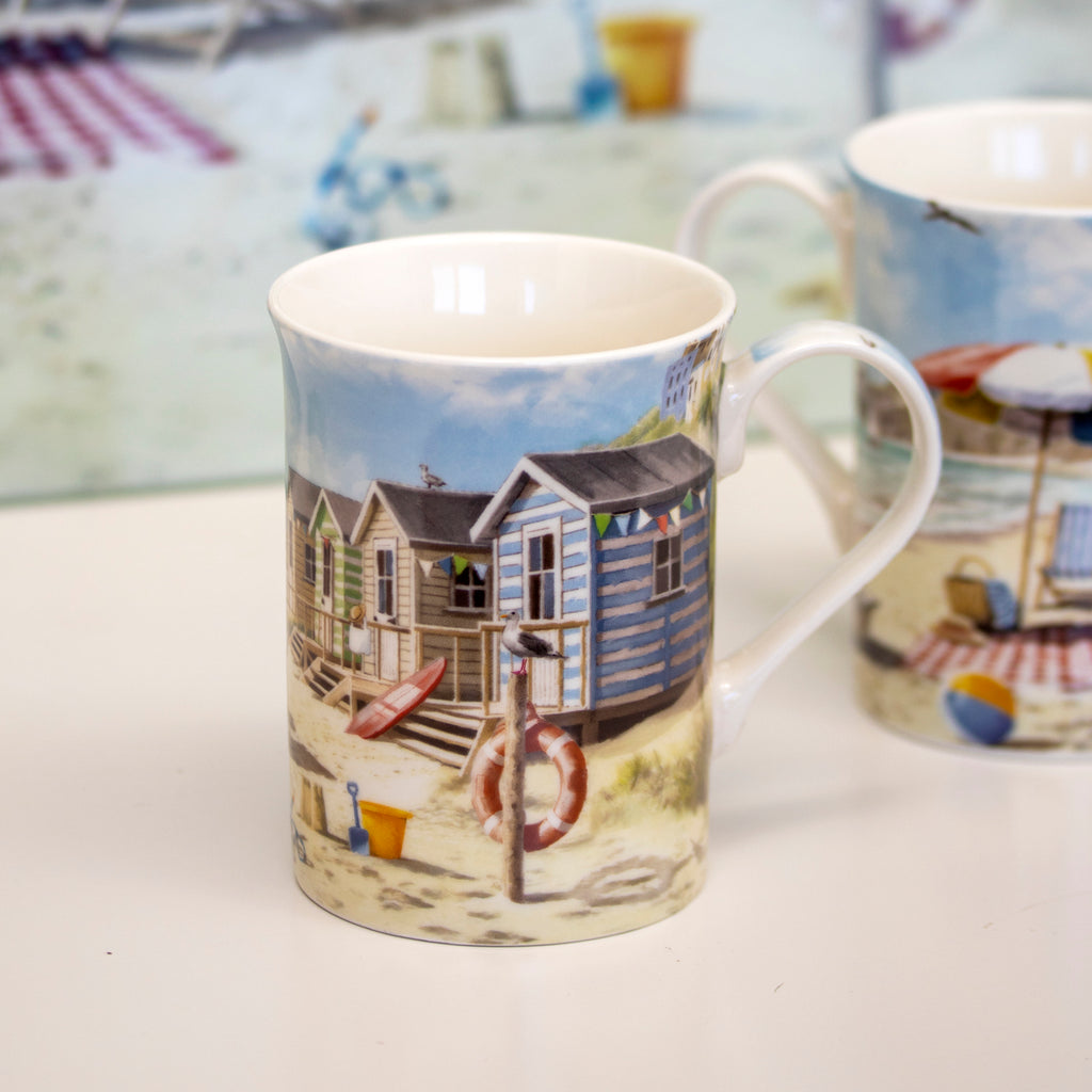 Set Of 4 Fine China Sandy Beach Mugs