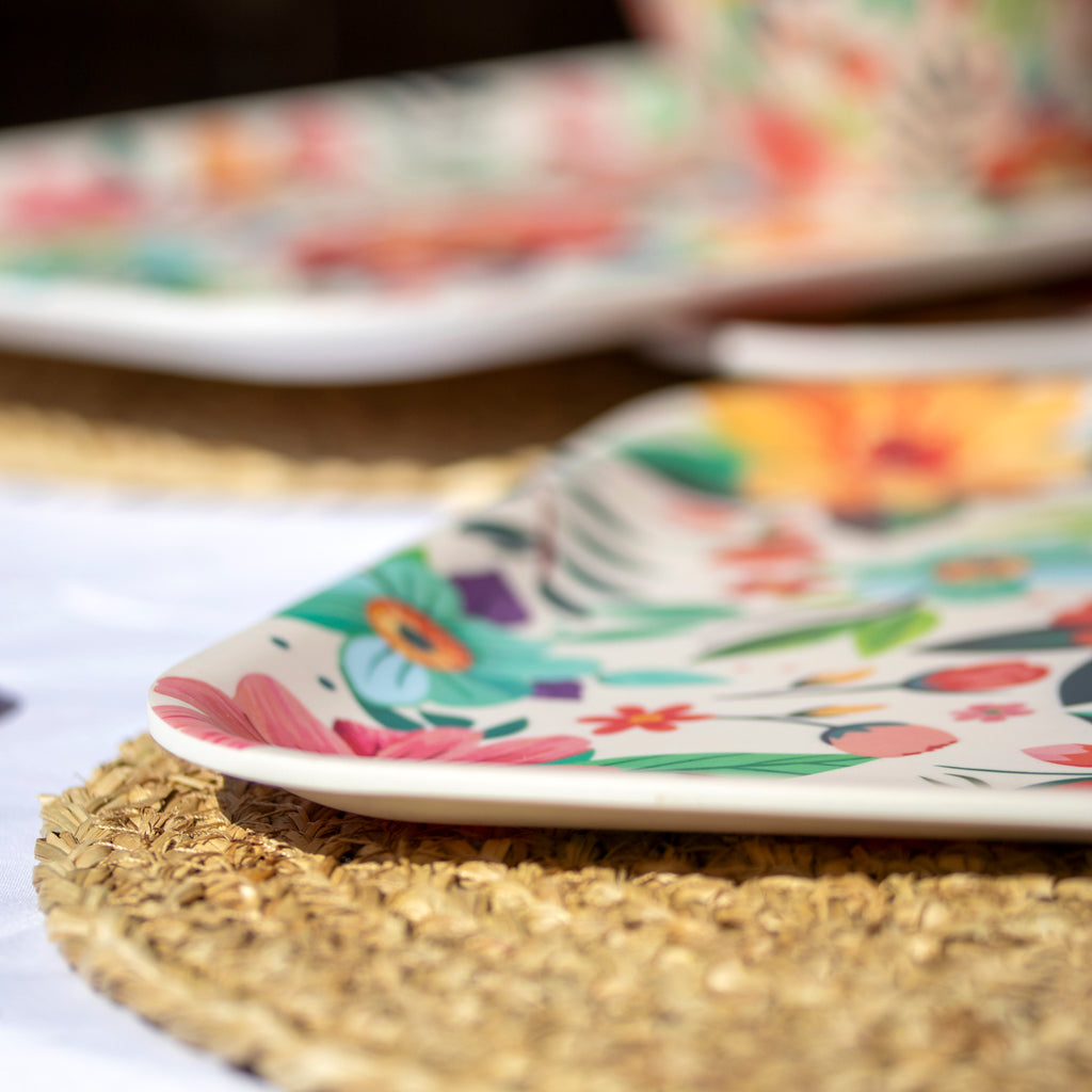 Set Of 4 Melamine Floral Serving Trays