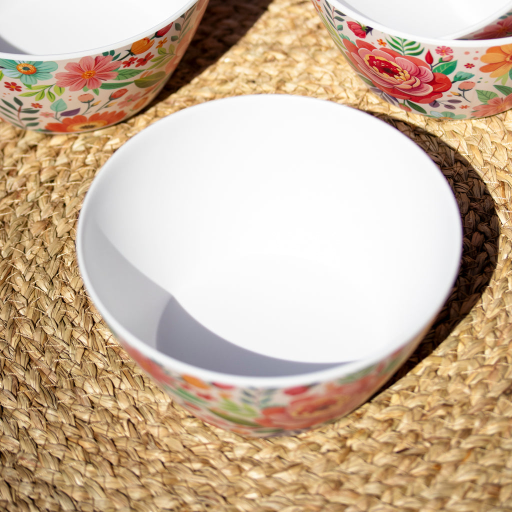 Set Of 4 Melamine Floral Cereal Bowls