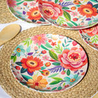 Set Of 4 Melamine Floral Dinner Plates