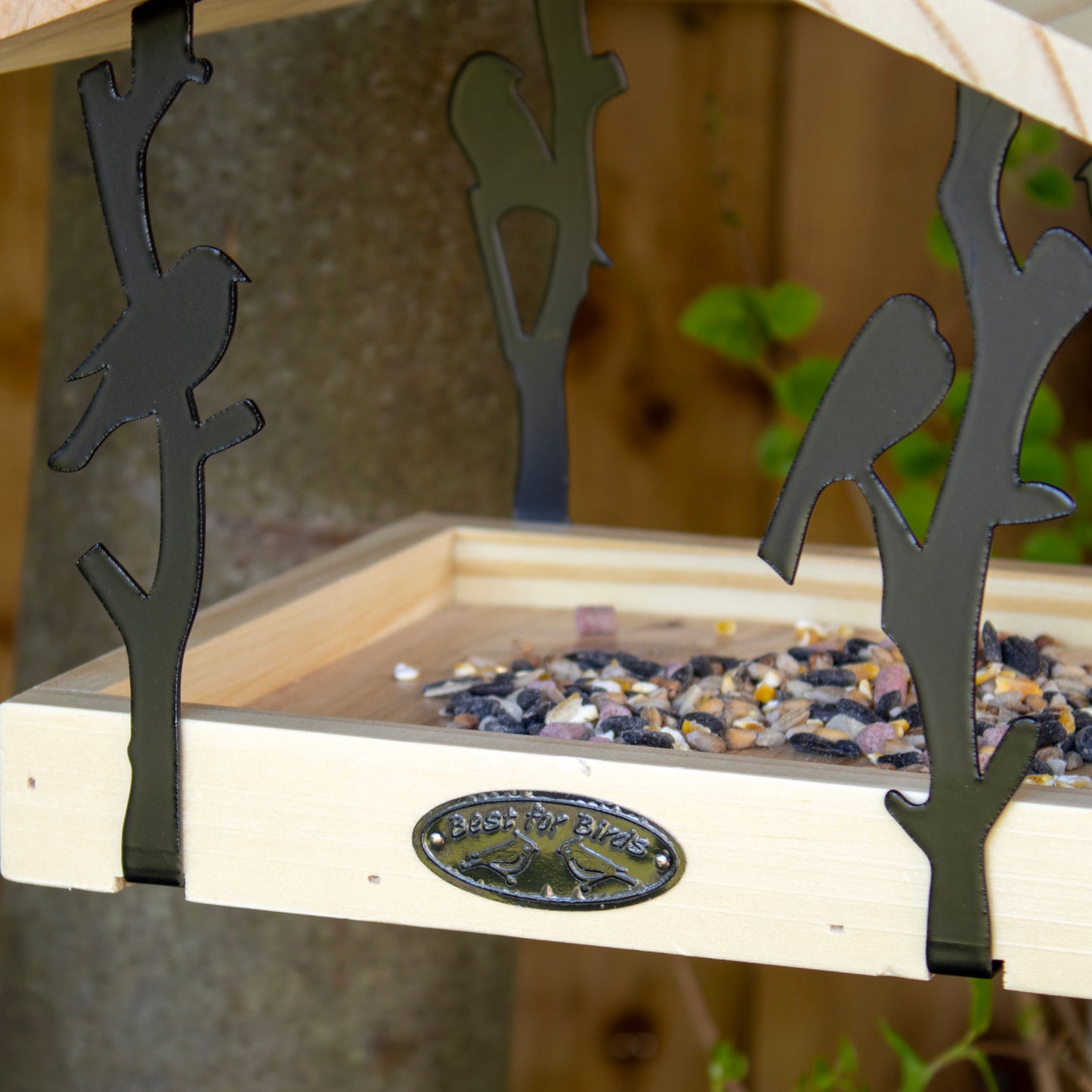 Black Metal And Wood Hanging Bird Table