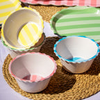 Set Of 4 Melamine Scalloped Stripe Bowls