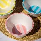 Set Of 4 Melamine Scalloped Stripe Bowls