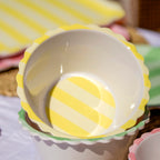 Set Of 4 Melamine Scalloped Stripe Bowls