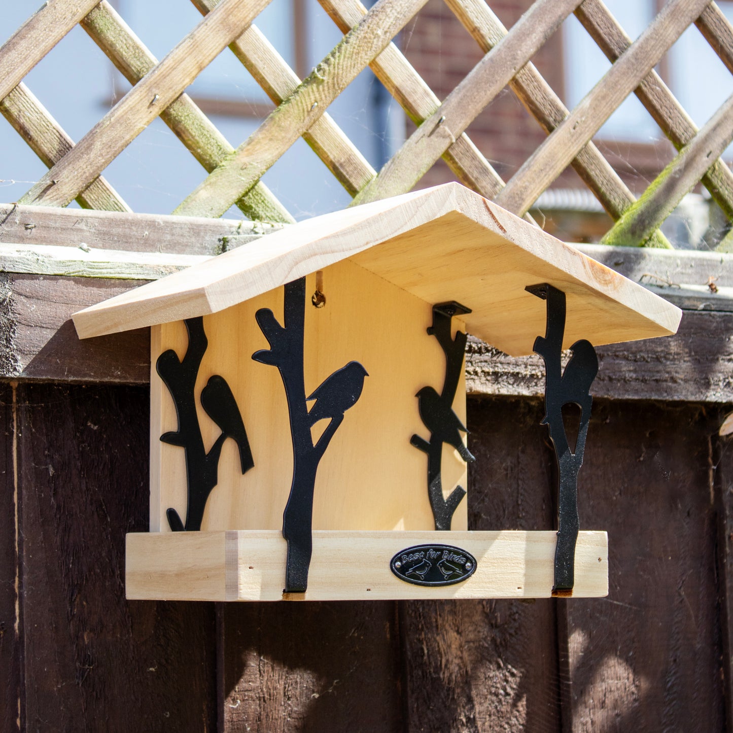 Black Metal And Wood Wall Bird Table