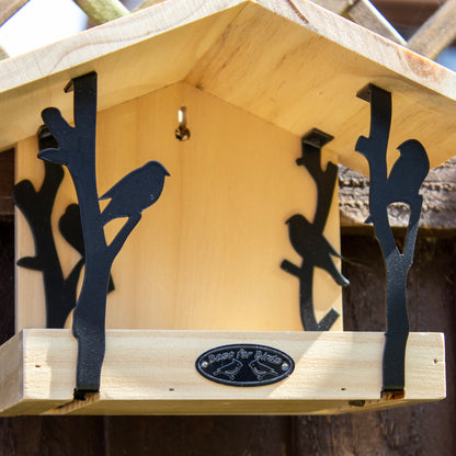 Black Metal And Wood Wall Bird Table