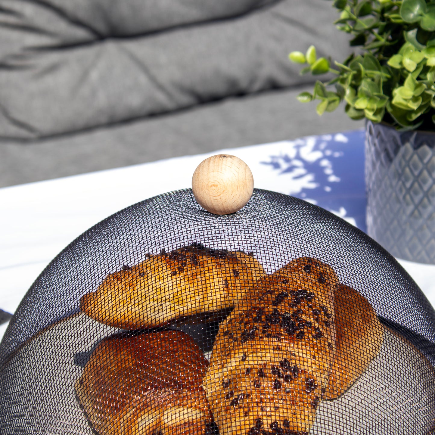 Black Mesh Food Cover With Beech Handle