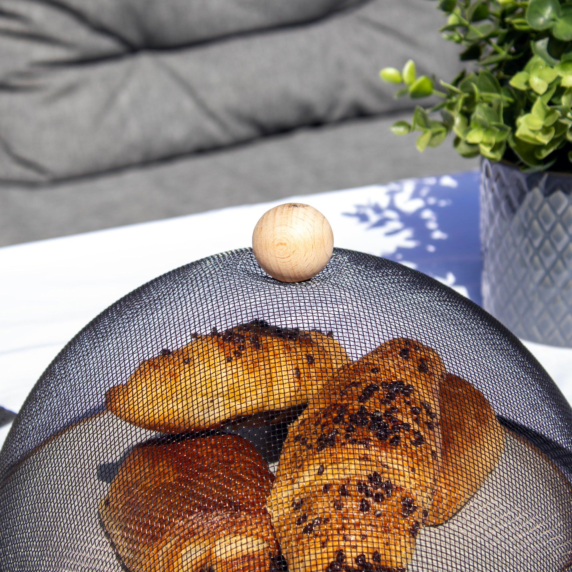 Black Mesh Food Cover With Beech Handle