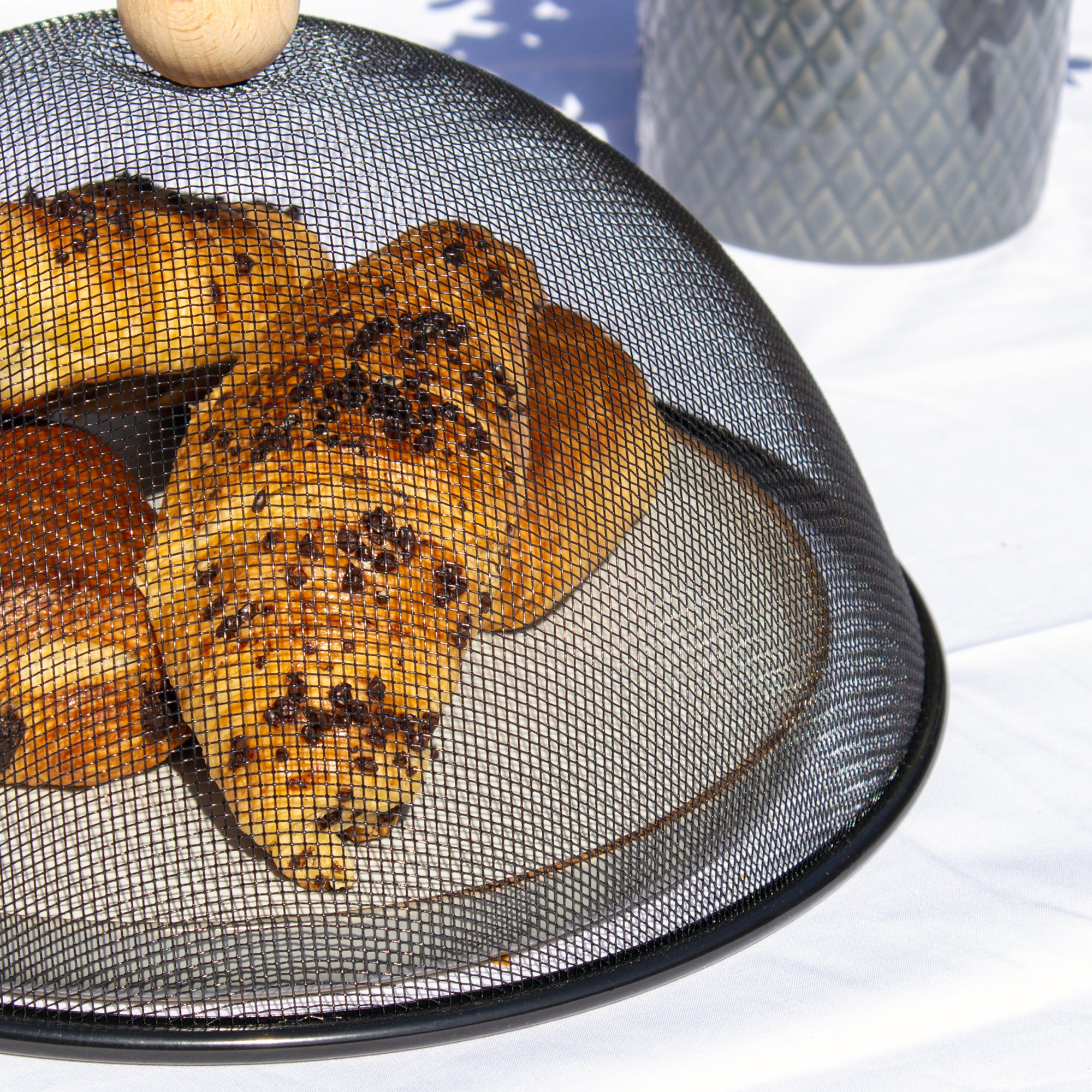 Black Mesh Food Cover With Beech Handle
