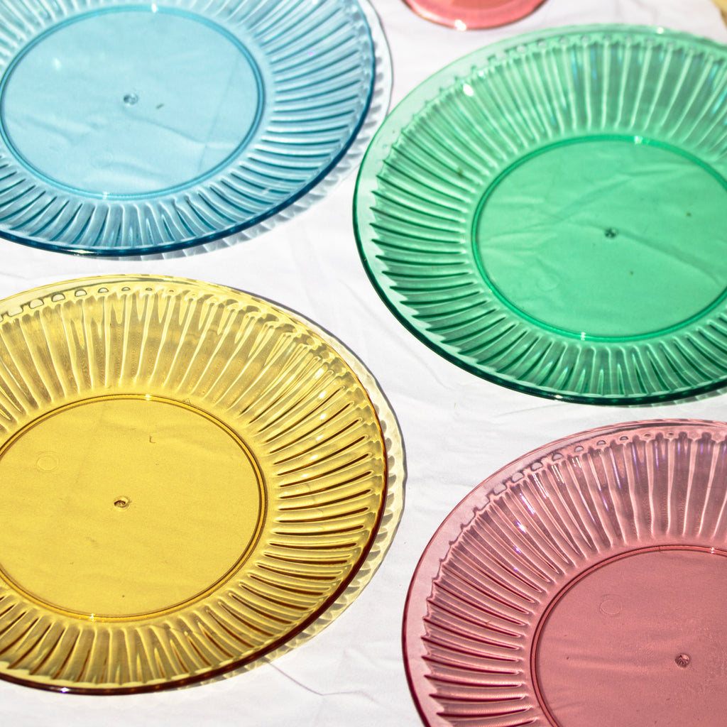 Set Of 4 Melamine Bright Mix Ribbed Outdoor Plates