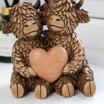 Highland Cows In Love Figurine