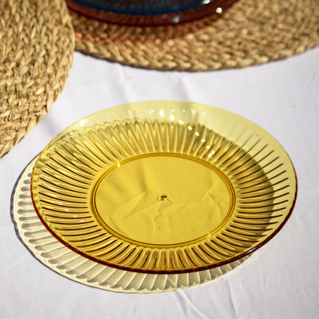 Set Of 4 Melamine Bright Mix Ribbed Outdoor Plates