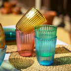Set Of 4 Melamine Bright Mix Ribbed Tumblers