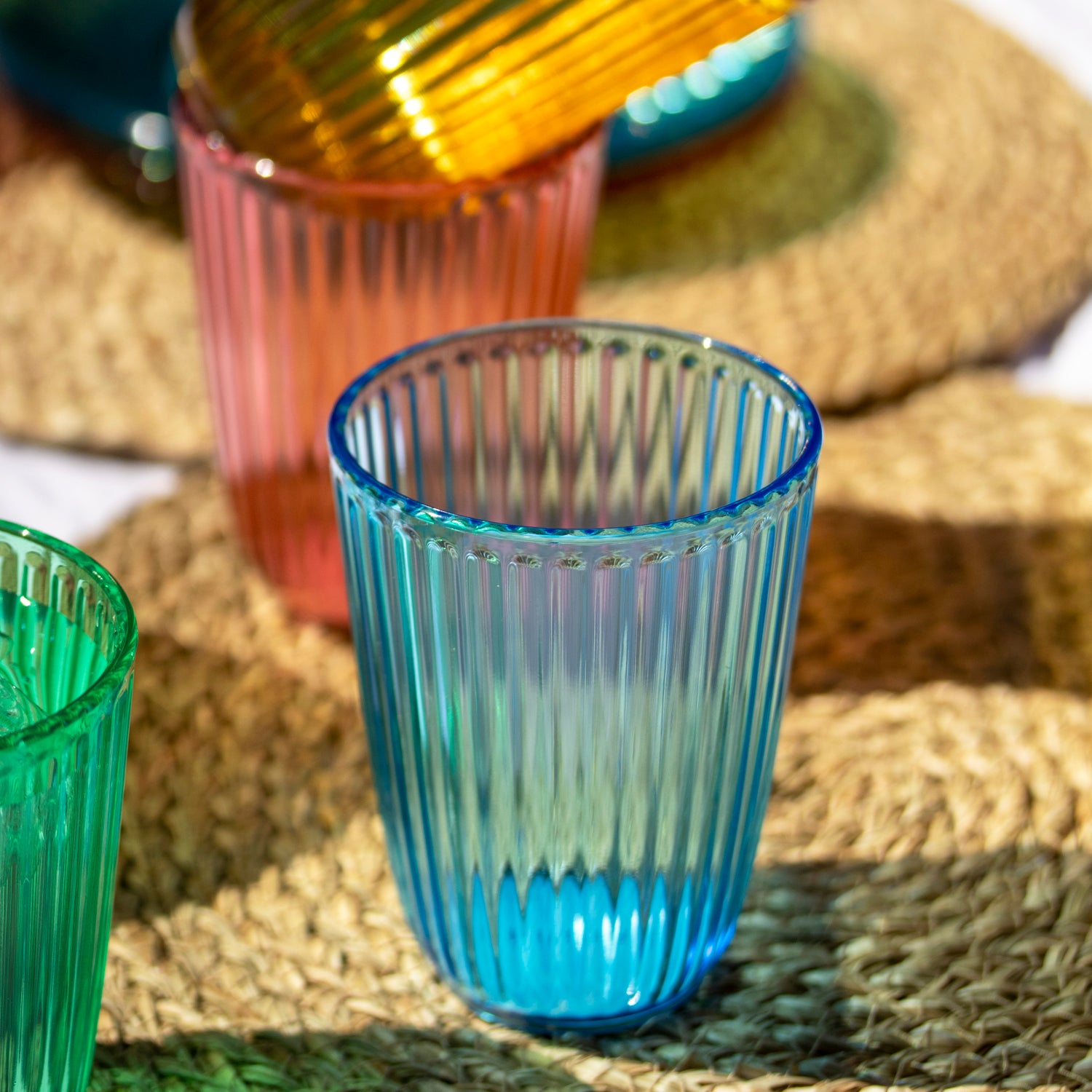 Set Of 4 Melamine Bright Mix Ribbed Tumblers