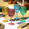 Set Of 4 Melamine Bright Mix Ribbed Wine Glasses