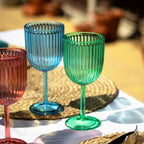 Set Of 4 Melamine Bright Mix Ribbed Wine Glasses