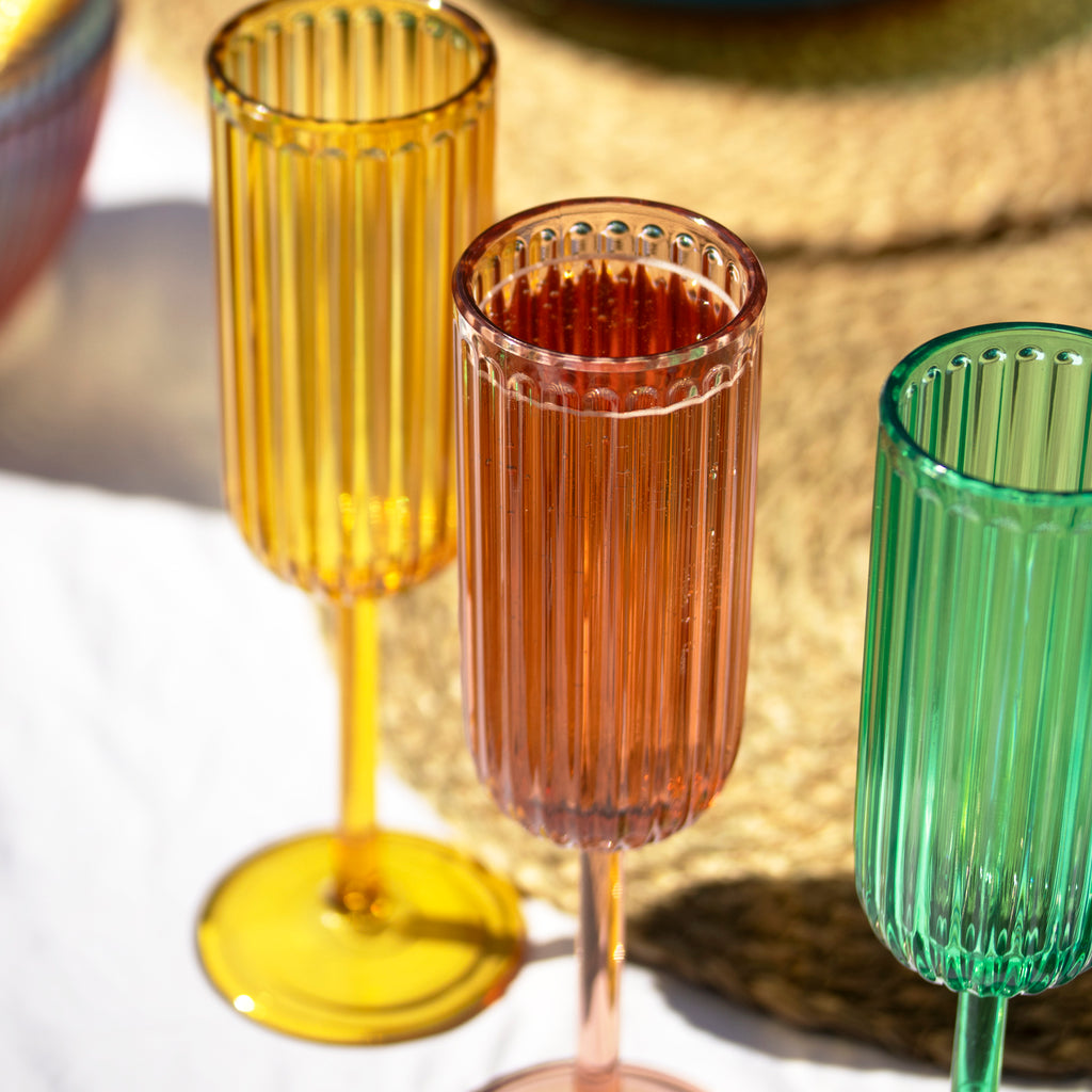 Set Of 4 Melamine Bright Mix Ribbed Champagne Flutes