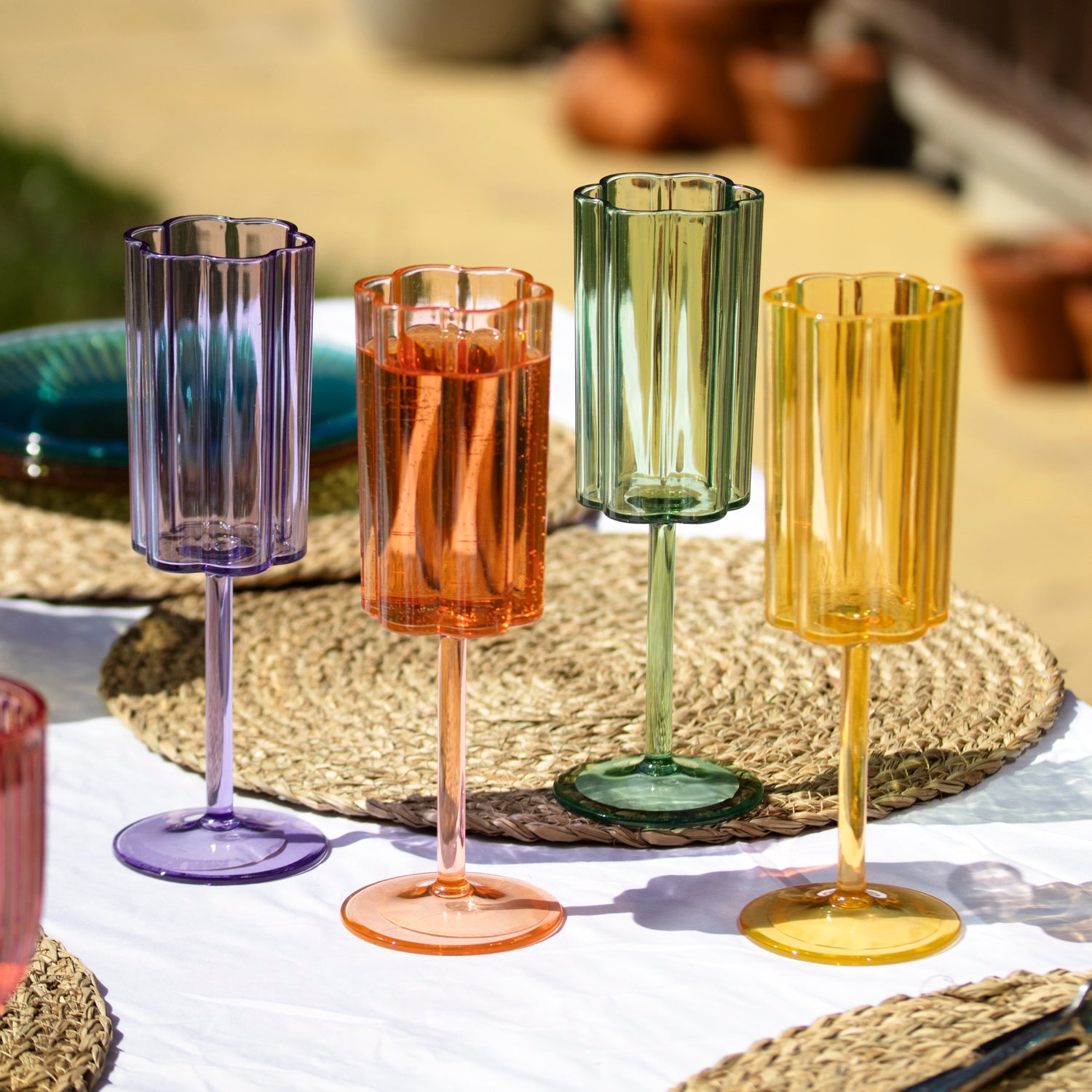 Set Of 4 Melamine Flower Shaped Champagne Flutes