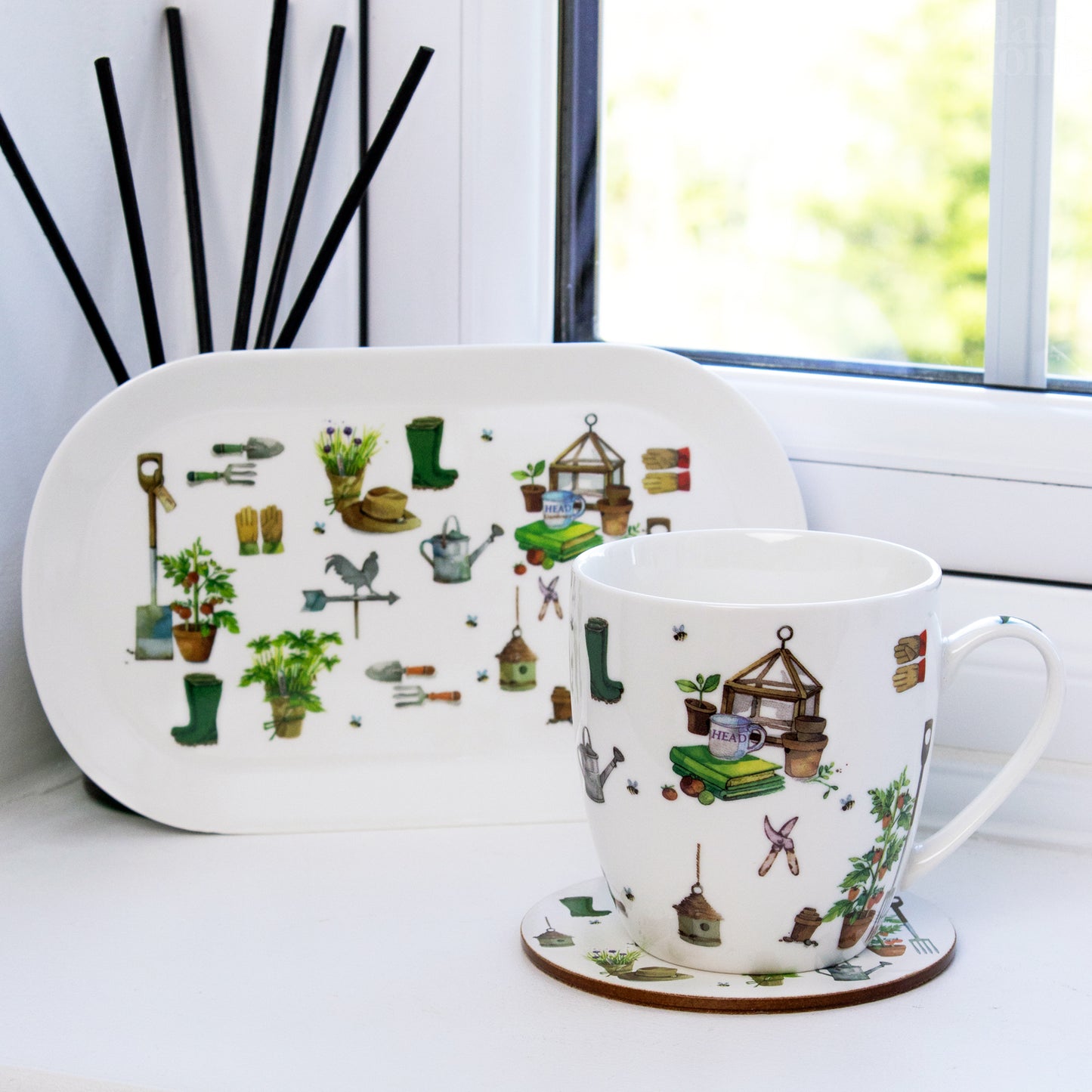 Green Fingers Mug Coaster And Tray Set