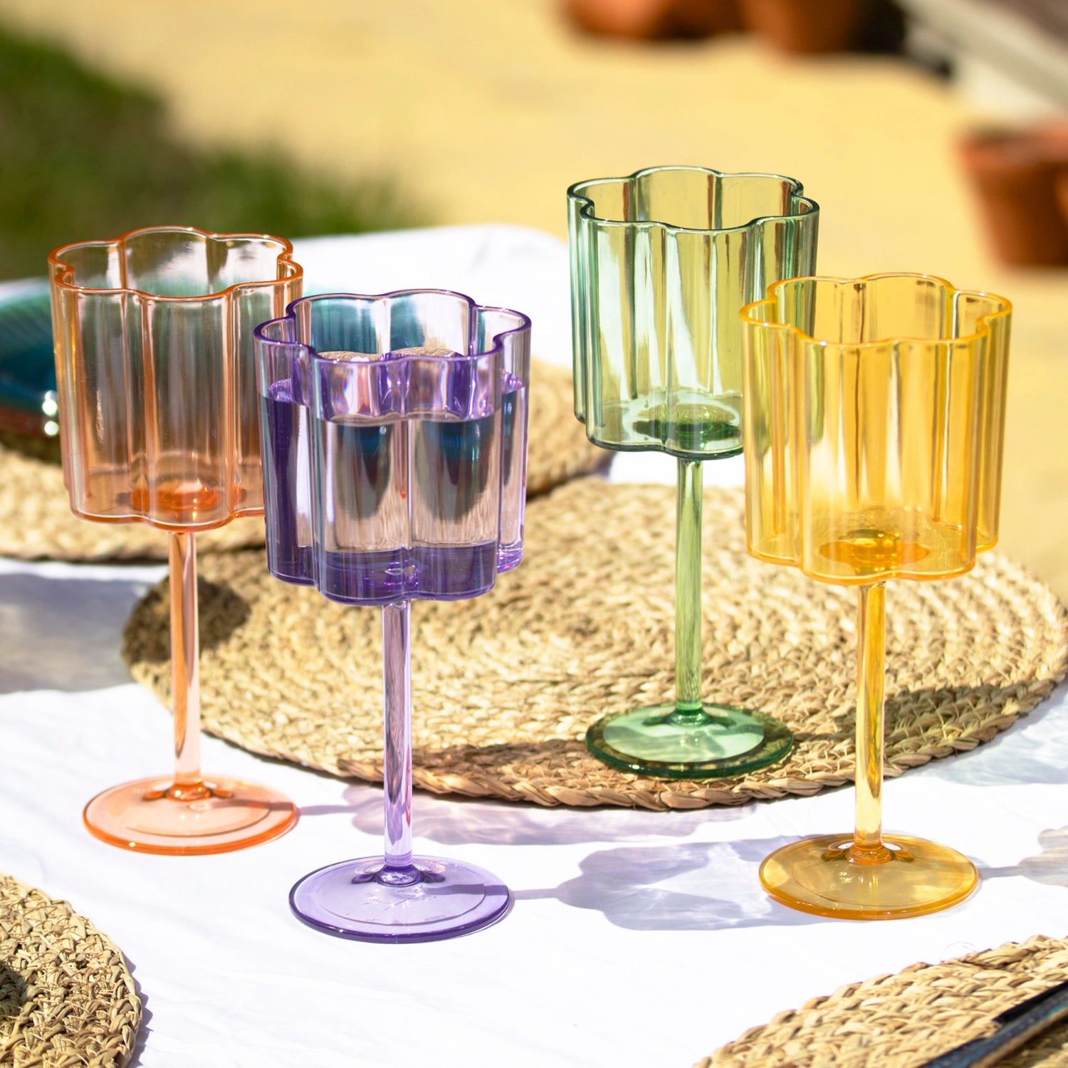 Set Of 4 Melamine Flower Shaped Wine Glasses