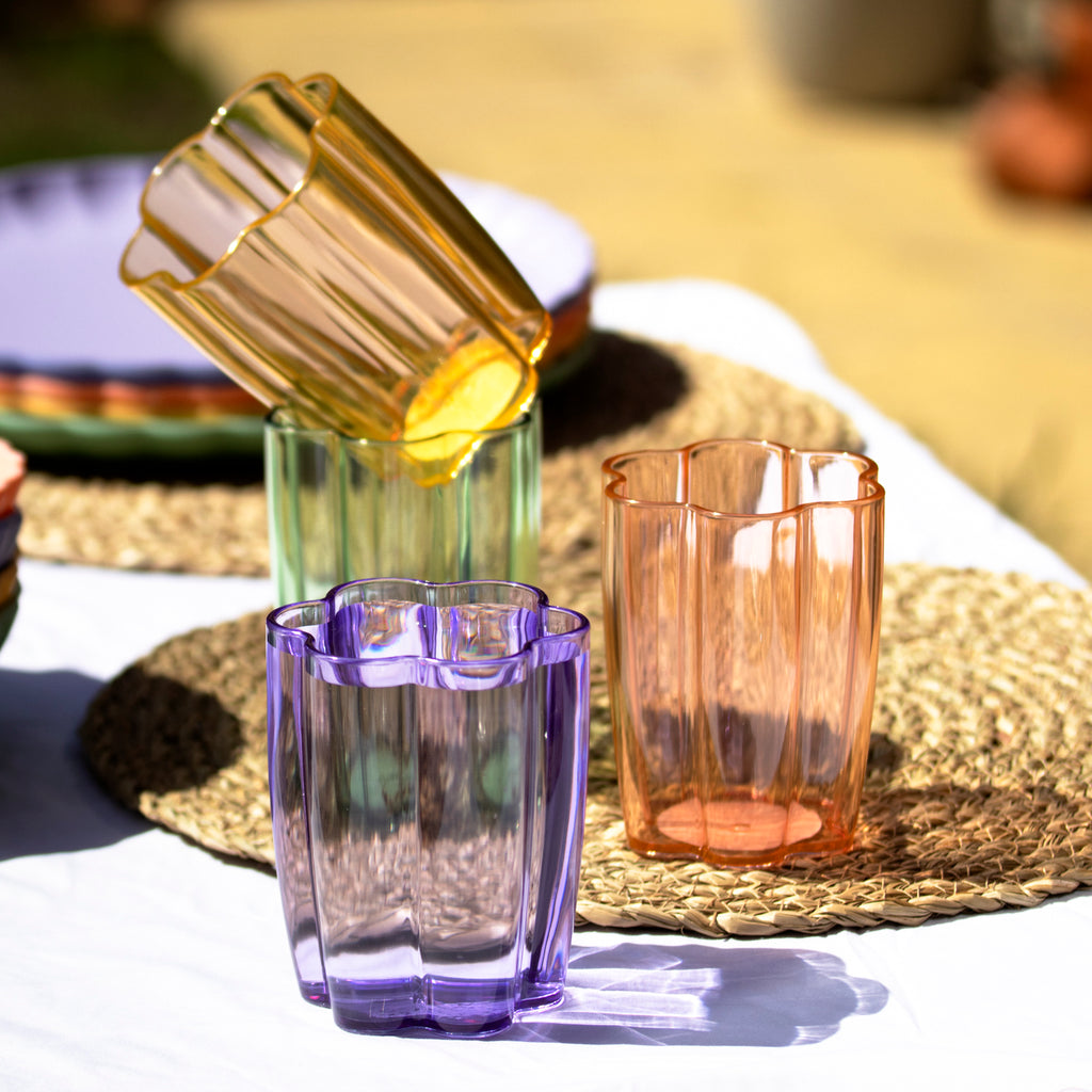 Set Of 4 Melamine Flower Shaped Tumbler Glasses