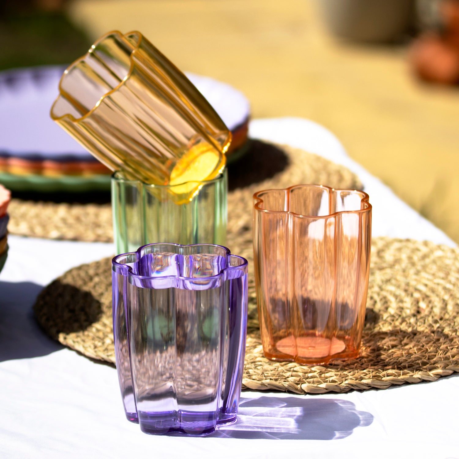 Set Of 4 Melamine Flower Shaped Tumbler Glasses