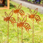 Set Of 4 Rusty Bee Garden Stakes