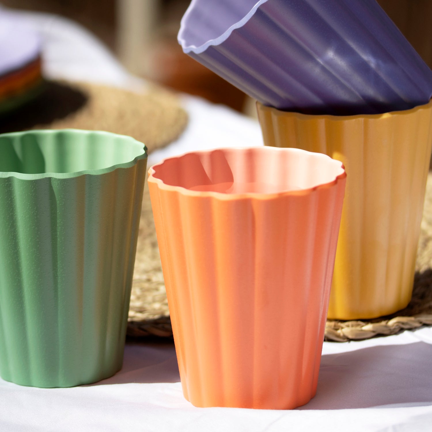 Set Of 4 Melamine Pastel Scalloped Tumblers
