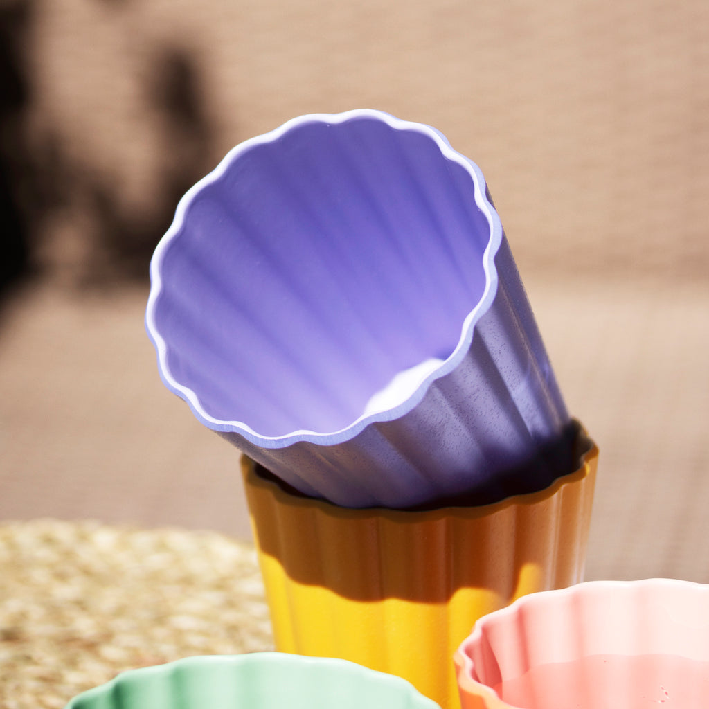 Set Of 4 Melamine Pastel Scalloped Tumblers