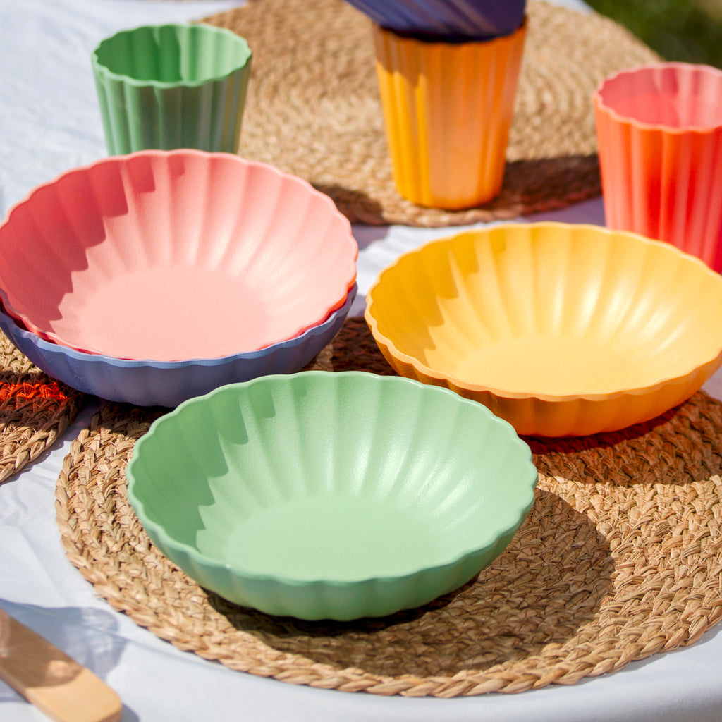 Set Of 4 Melamine Pastel Scalloped Cereal Bowls
