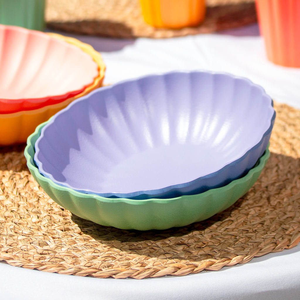 Set Of 4 Melamine Pastel Scalloped Cereal Bowls