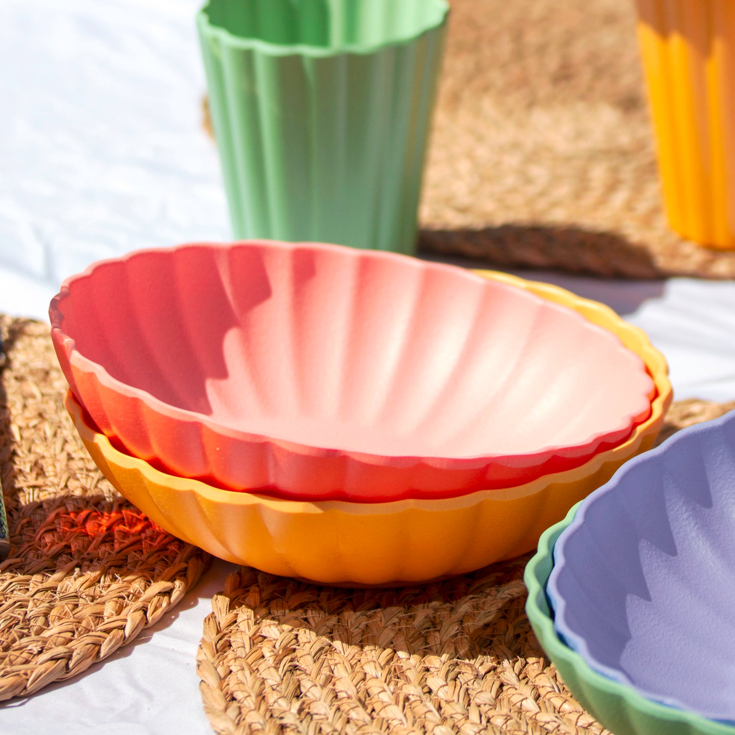 Set Of 4 Melamine Pastel Scalloped Cereal Bowls
