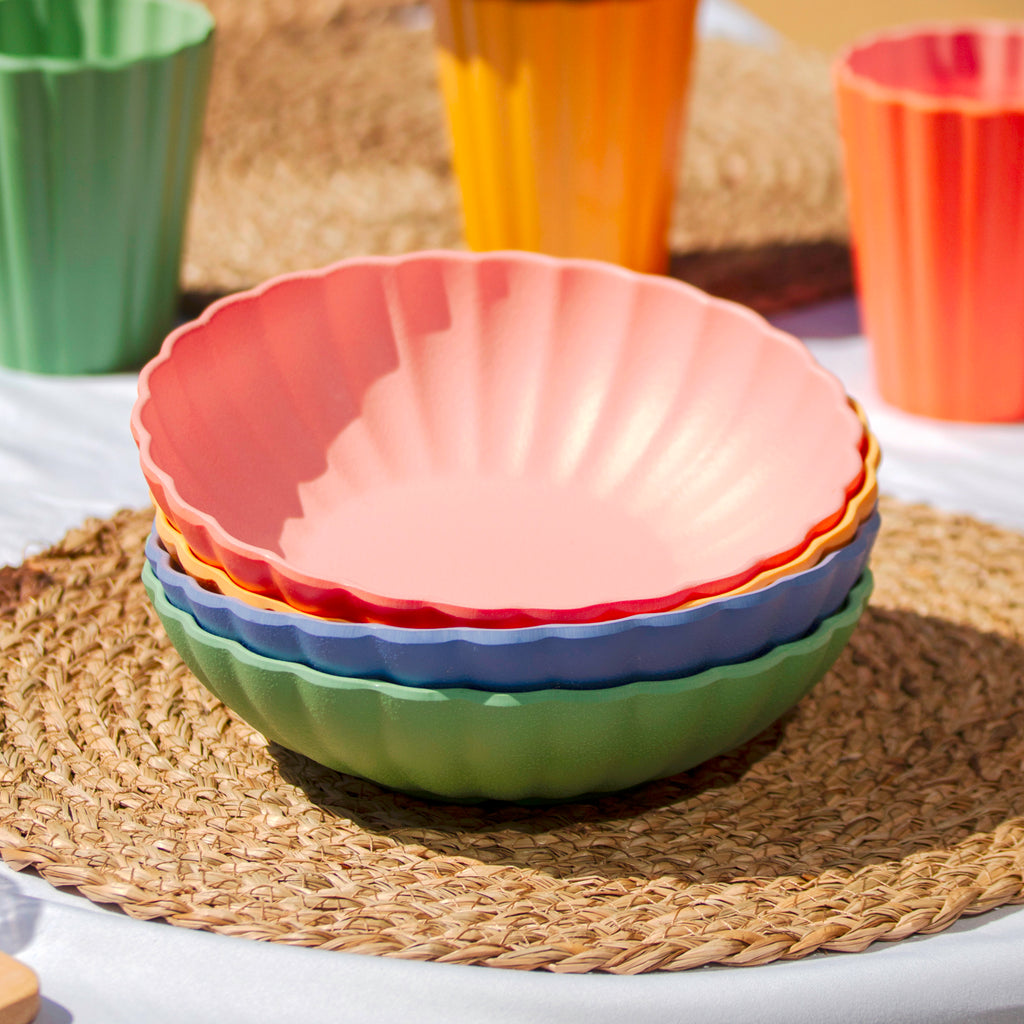 Set Of 4 Melamine Pastel Scalloped Cereal Bowls