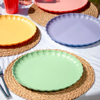 Set Of 4 Melamine Pastel Scalloped Dinner Plates