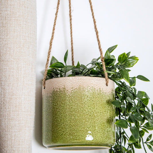 Green Reactive Glaze Hanging Plant Pot